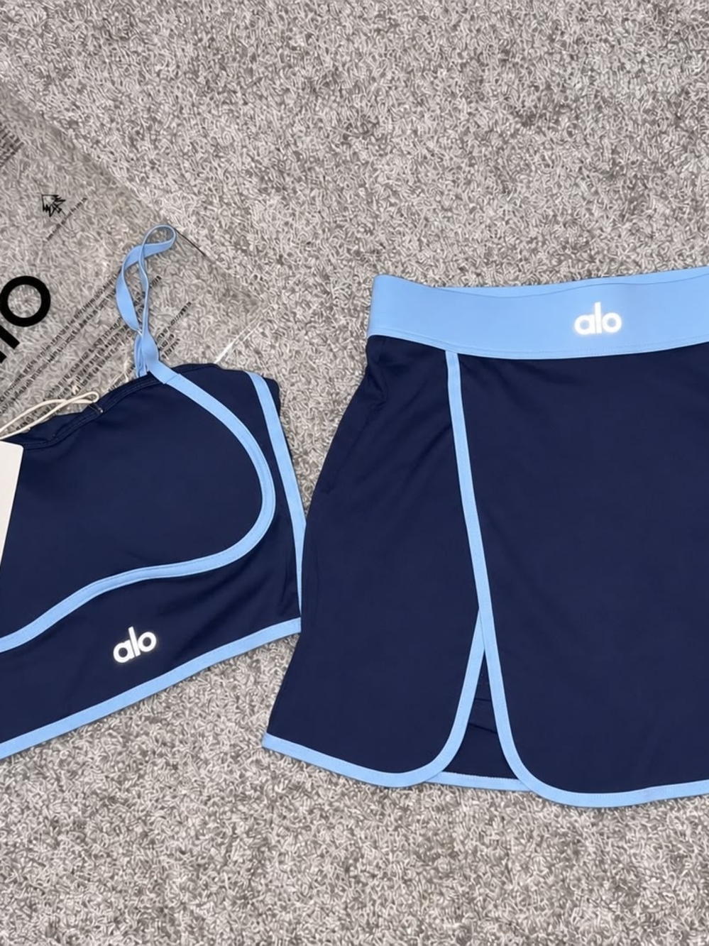 ALO Yoga Navy & Light Blue Two-Piece Swim Set with Skirt - Picture 3 of 4